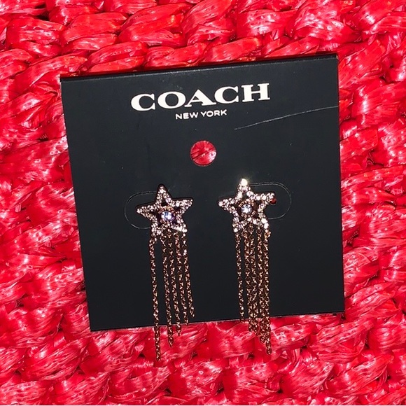 COACH Signature Star Fringe Hypoallergenic Post Earrings With CZ In Rose Gold - Picture 11 of 16